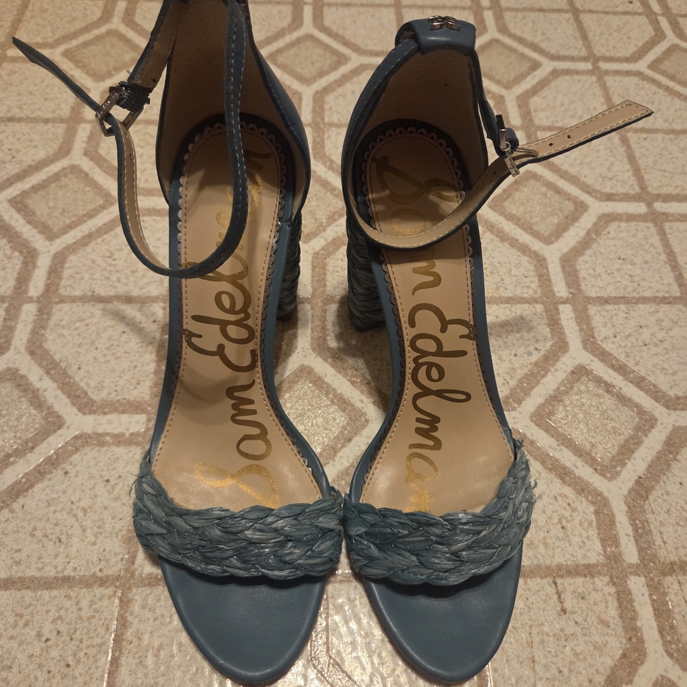 Sam Edelman Teal Braided Ankle-Strap Heels